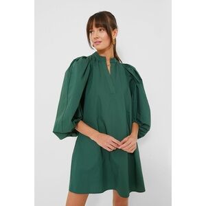 Pomander Place Astrid Dress XXS Emerald Green Cotton Poplin Puff Sleeve Mini